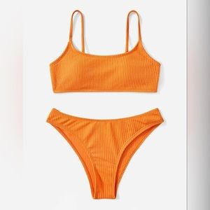 Ribbed Bikini Set Wireless Bra Top & Hipster Bikini Bottom 2 Piece Swimsuit